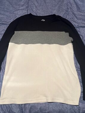 Men's Colorblock Long Sleeve Crewneck Shirt - Black, Gray & White